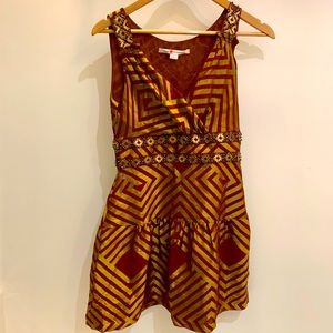Diane von Furstenberg Brown Beaded Print Night Out Dress